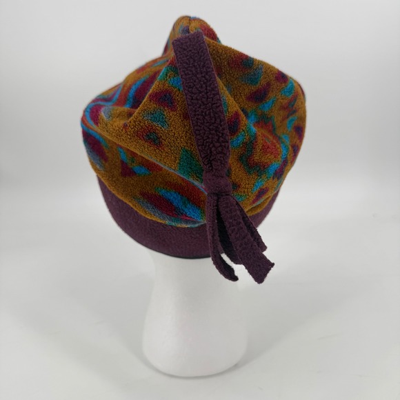 Vintage 90's Mountain Shades Vail Colorado Fleece Beanie Geometric Ski Hat - Picture 6 of 7